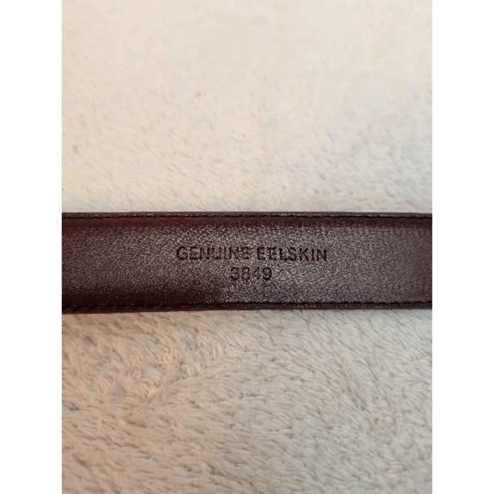 Genuine Eel Skin Belt Men's Size 40 Brown Leather Buckle Casual